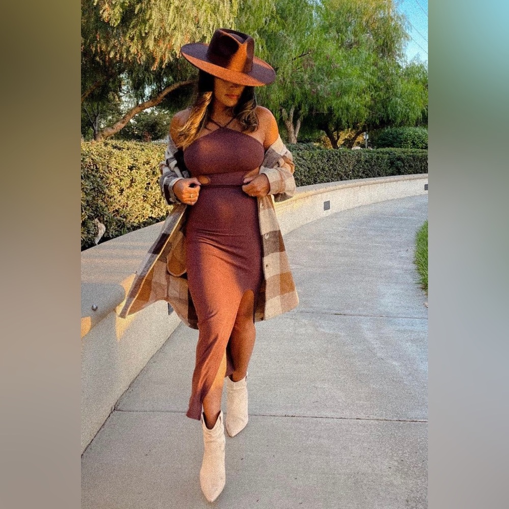 Brown midi cutout dress